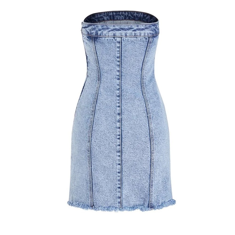 Strapless Denim Short Dress Black - D0504